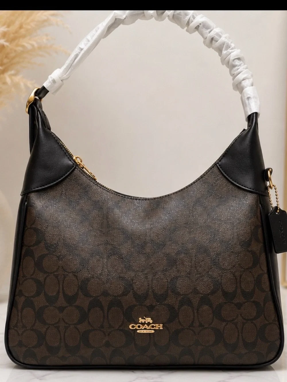 Brown Signature Canvas Shoulder Bag with Black Trim - Picture 1 of 3